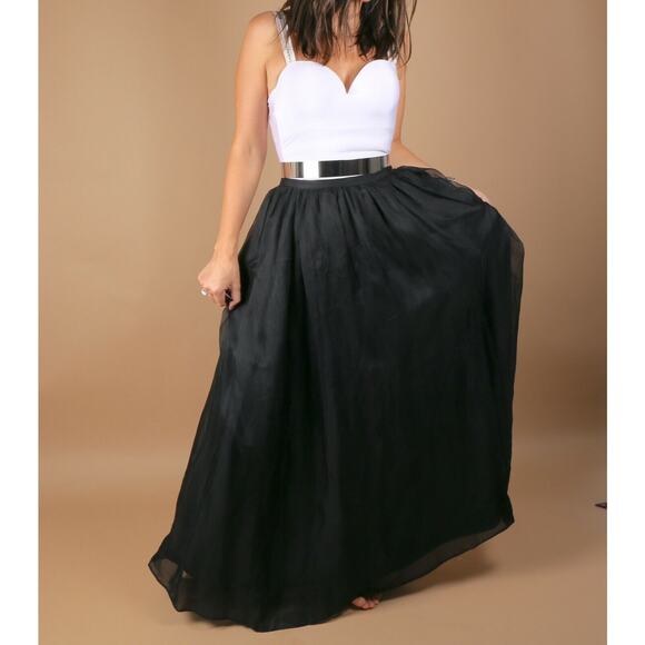 DKNY Black Sheer Silk Maxi Long Skirt Size 4 - Picture 1 of 10